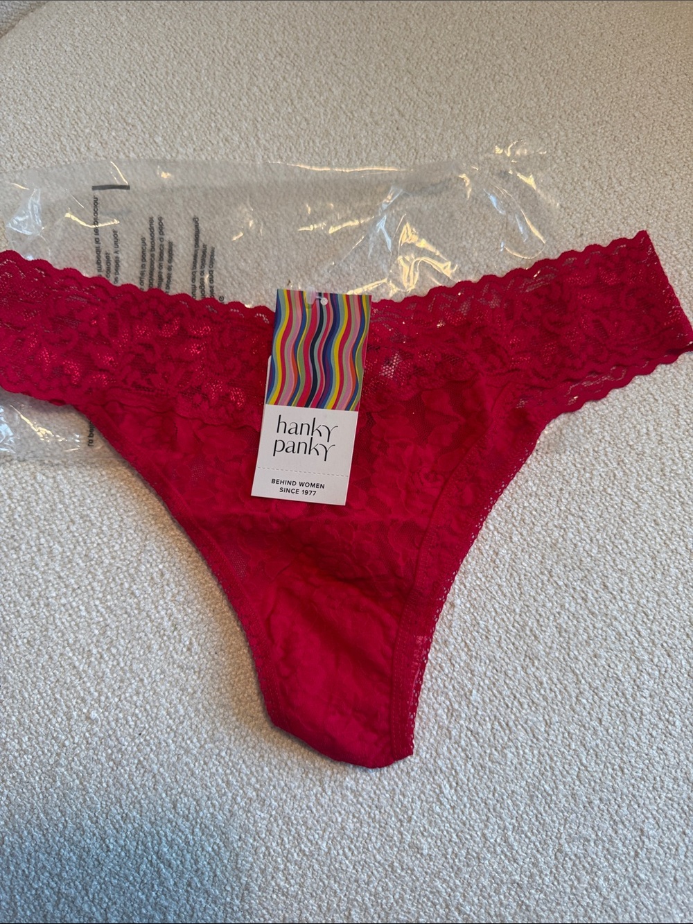 Hanky Panky Original Rise Classic Red Stretch Lace Thong